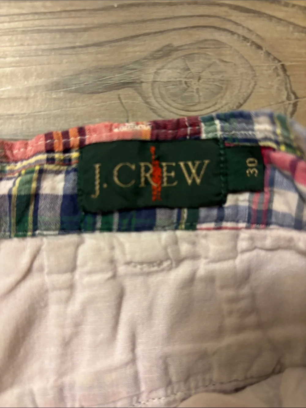 Vintage JCrew madras plaid patchwork shorts, cotton, colorful, size 30